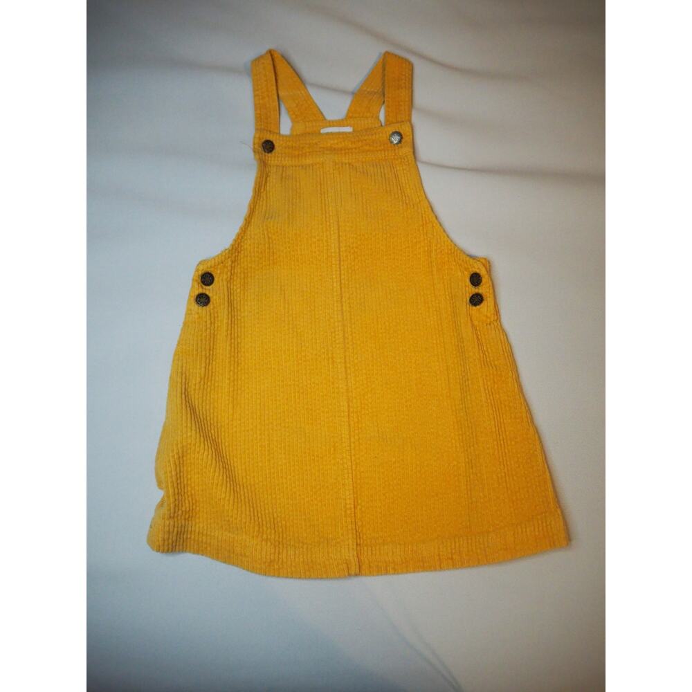 Tahari Girls 5 Mustard Yellow Corduroy Overall Jumper Dress Pinafore Snap Strap
